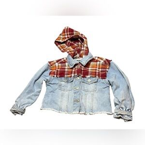 Wonder nation girls denim jean jacket plaid long sleeve button 4t fall jacket